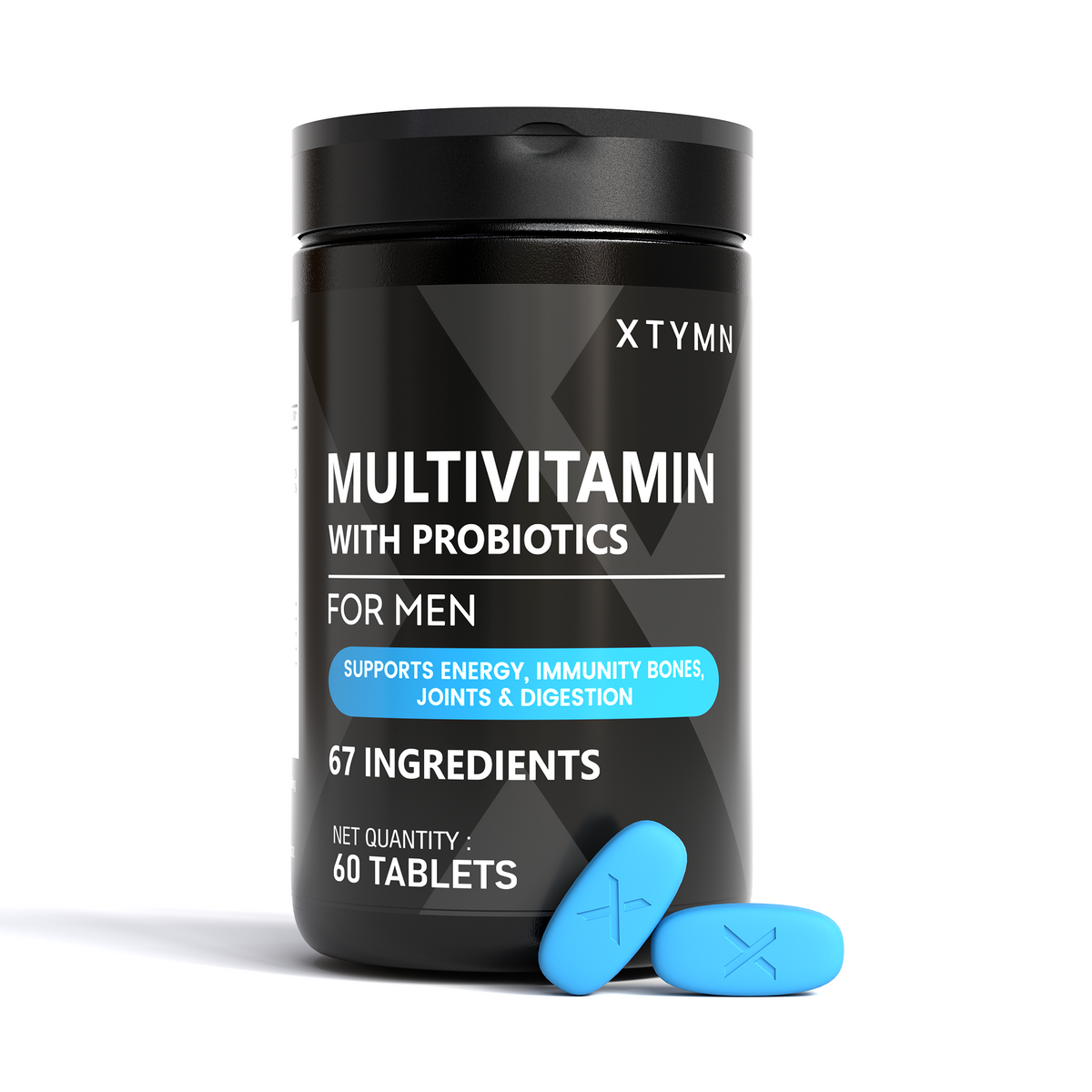 XTYMN Multivitamin with Probiotics for Men | 67 Ingredients | Probiotics & Prebiotics | 60 Tablets