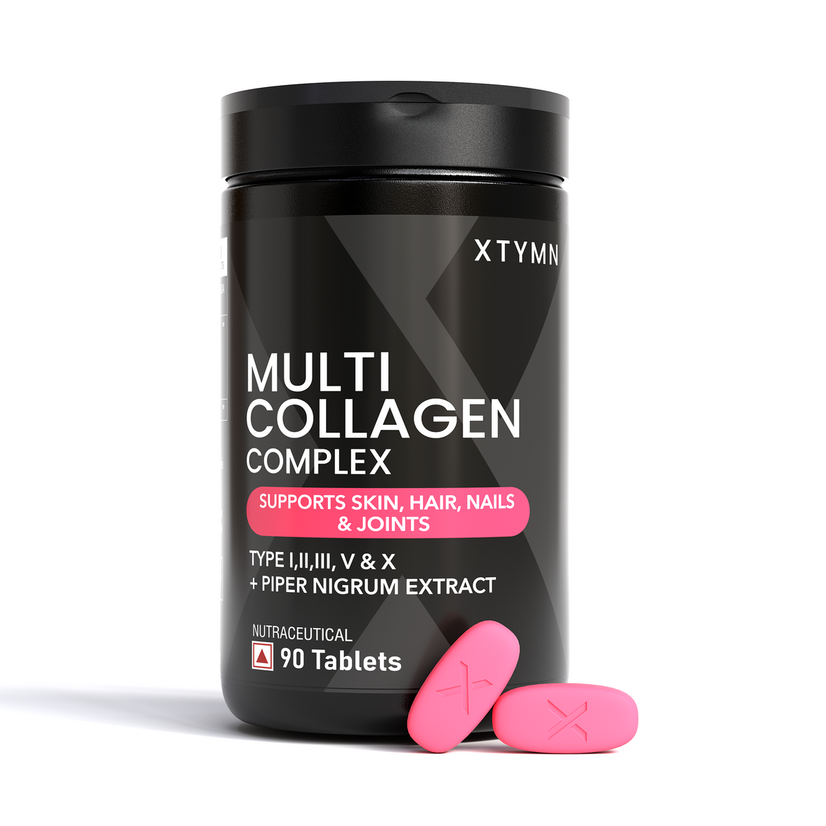 XTYMN Multi Collagen Complex | Types I, II, III, V & X | Skin, Hair, Nails, Joints & Bones | 90 Tablets